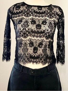 Elegant Black Sheer Lace Boatneck Blouse